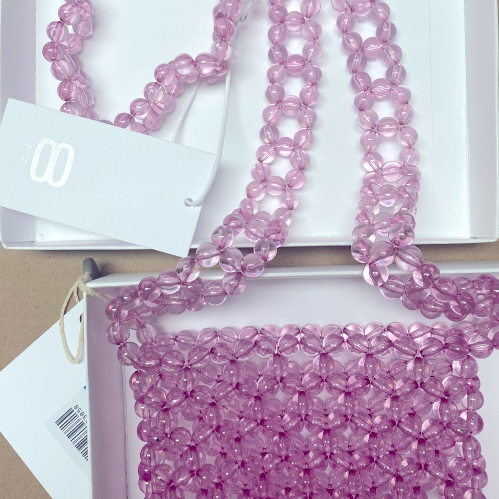 Pink clear beaded woven pink clear crossbody bag - Picture 6 of 15